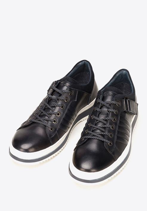 Men's leather trainers with a thick sole, navy blue-white, 92-M-500-1-40, Photo 5