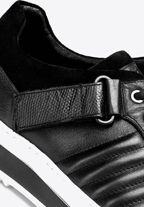 Męskie sneakersy skórzane na grubej podeszwie, czarno-biały, 92-M-500-7-40, Zdjęcie 6