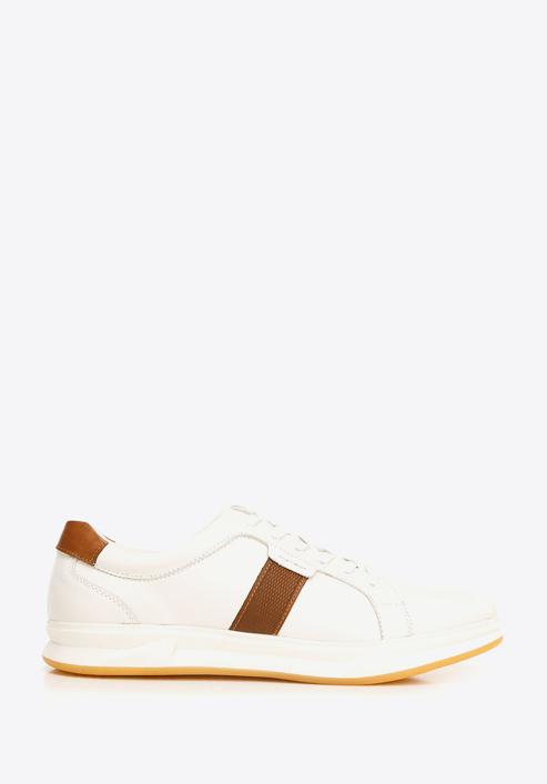 Rubber sole leather trainers, white-brown, 92-M-510-0-44, Photo 1