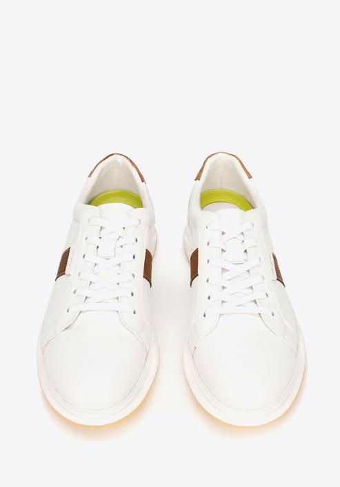 Rubber sole leather trainers, white-brown, 92-M-510-0-41, Photo 2