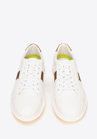 Rubber sole leather trainers, white-brown, 92-M-510-0-40, Photo 1