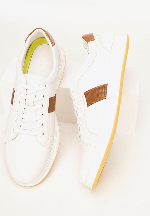 Rubber sole leather trainers, white-brown, 92-M-510-0-40, Photo 5