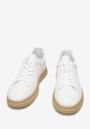 Męskie sneakersy skórzane na jasnej podeszwie, biały, 94-M-952-0-40, Zdjęcie 1
