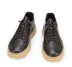 Męskie sneakersy skórzane na jasnej podeszwie, czarny, 94-M-952-1-41, Zdjęcie 1