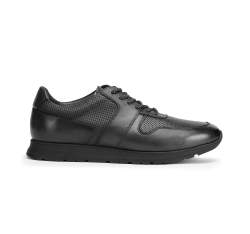 Męskie sneakersy skórzane perforowane, czarny, 93-M-509-1-39, Zdjęcie 1