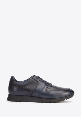 Men's leather trainers, navy blue, 93-M-509-N-43, Photo 1