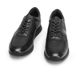 Męskie sneakersy skórzane perforowane, czarny, 93-M-509-1-39, Zdjęcie 1