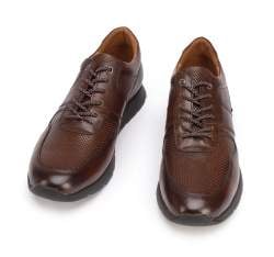 Męskie sneakersy skórzane perforowane, brązowy, 93-M-509-4-40, Zdjęcie 1
