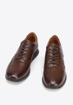 Męskie sneakersy skórzane perforowane, brązowy, 93-M-509-4-42, Zdjęcie 1