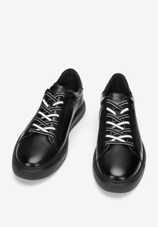 Męskie sneakersy skórzane w stylu trampek, czarny, 93-M-500-1-41, Zdjęcie 1