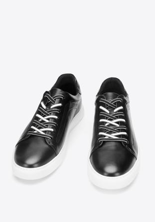Męskie sneakersy skórzane w stylu trampek czarno-białe