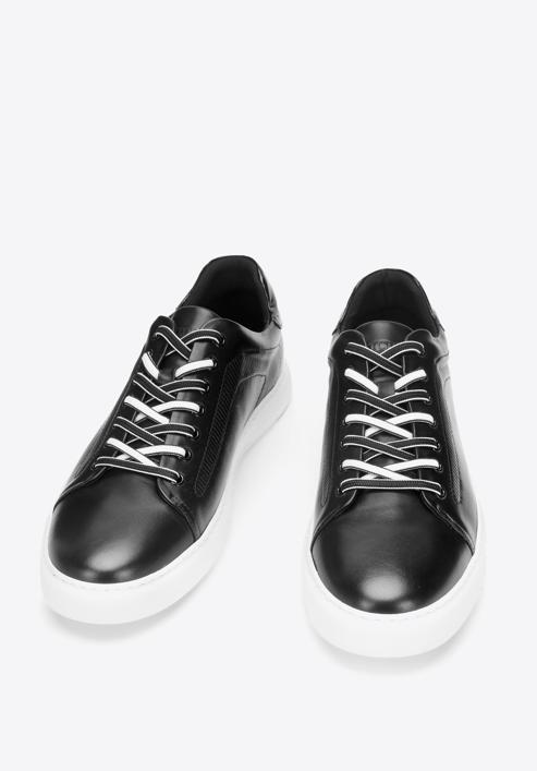 Men's leather trainers, black-white, 93-M-500-1W-40, Photo 2