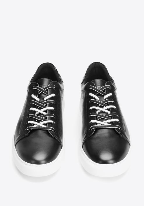Męskie sneakersy skórzane w stylu trampek, czarno-biały, 93-M-500-1W-40, Zdjęcie 3