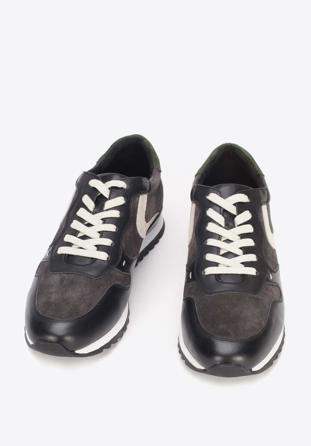 Męskie sneakersy skórzane wielokolorowe, szaro-biały, 93-M-508-8-40, Zdjęcie 1