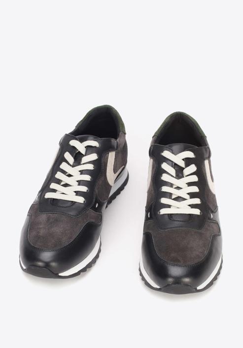 Męskie sneakersy skórzane wielokolorowe, szaro-biały, 93-M-508-N-41, Zdjęcie 2