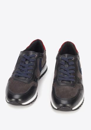 Men's leather trainers, grey-navy blue, 93-M-508-N-43, Photo 1