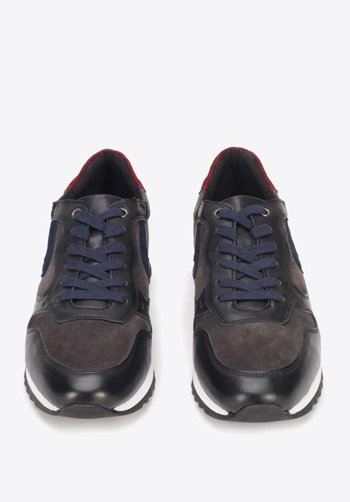 Men's leather trainers, grey-navy blue, 93-M-508-N-40, Photo 3