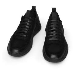 Męskie sneakersy skórzane z giętką podeszwą, czarny, 93-M-901-1-41, Zdjęcie 1