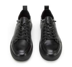 Męskie sneakersy skórzane z haftem, czarny, 94-M-951-1-39, Zdjęcie 1