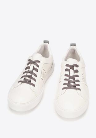 Męskie sneakersy skórzane z lakierowaną wstawką, biały, 93-M-502-0-40, Zdjęcie 1