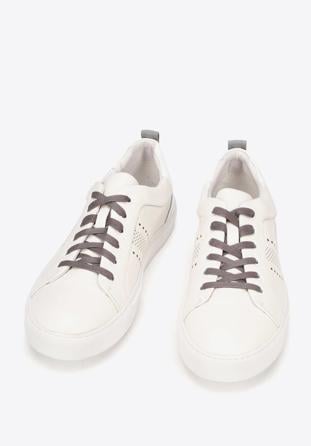 Męskie sneakersy skórzane z lakierowaną wstawką, biały, 93-M-502-0-42, Zdjęcie 1