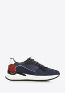 Men's leather trainers with a herringbone detail, blue-red, 96-M-952-8-43, Photo 1