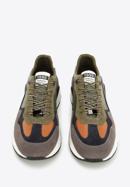 Men's leather trainers with a herringbone detail, green - gray, 96-M-952-8-41, Photo 2