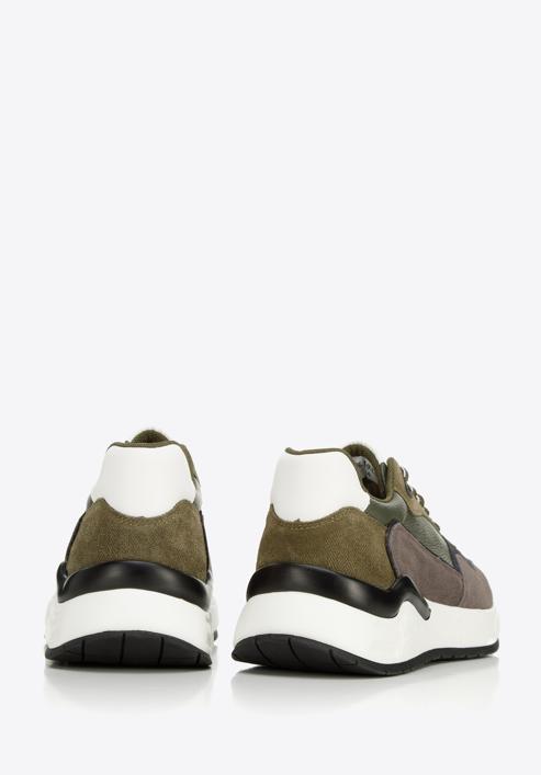 Men's leather trainers with a herringbone detail, green - gray, 96-M-952-8-44, Photo 5