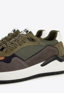 Men's leather trainers with a herringbone detail, green - gray, 96-M-952-8-45, Photo 7