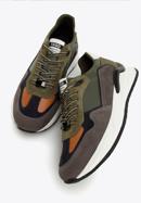 Men's leather trainers with a herringbone detail, green - gray, 96-M-952-8-39, Photo 8