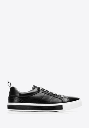 Men's perforated leather trainers, black-white, 92-M-901-1-40, Photo 1