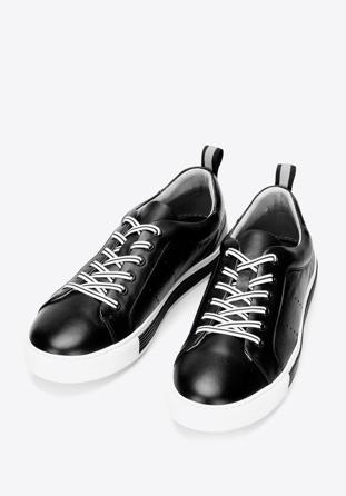 Męskie sneakersy skórzane z perforacjami czarno-białe