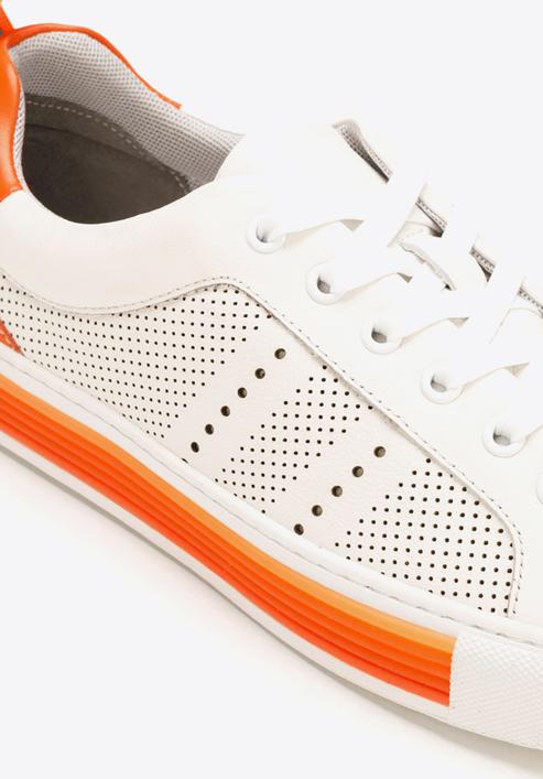 Męskie sneakersy skórzane z perforacjami, biało-pomarańczowy, 92-M-901-1-40, Zdjęcie 6