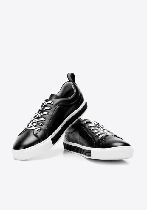 Męskie sneakersy skórzane z perforacjami, czarno-biały, 92-M-901-1-40, Zdjęcie 7