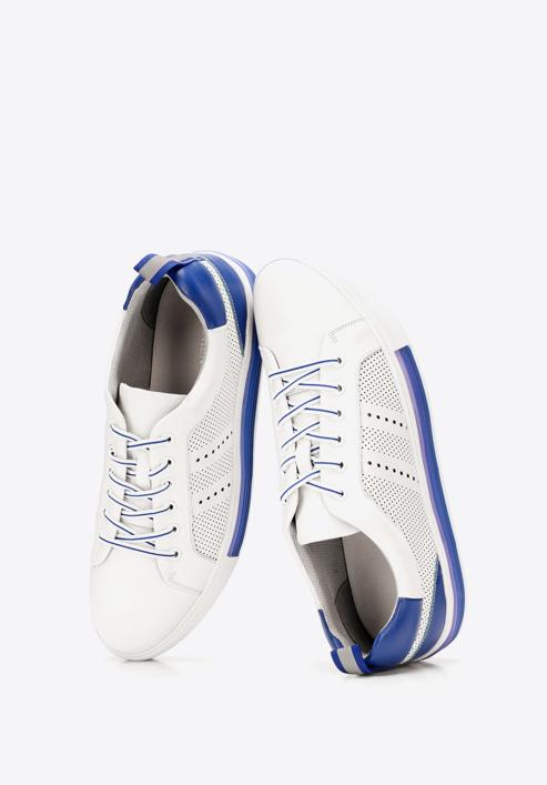 Męskie sneakersy skórzane z perforacjami, biało-niebieski, 92-M-901-1-40, Zdjęcie 7