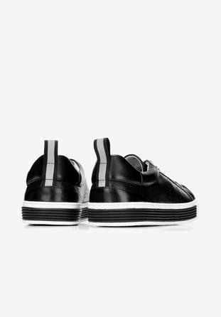 Męskie sneakersy skórzane z perforacjami, czarno-biały, 92-M-901-1-40, Zdjęcie 1