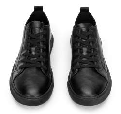 MÄ™skie sneakersy skÃ³rzane z przeszyciami, czarny, 92-M-912-1-40, ZdjÄ™cie 1