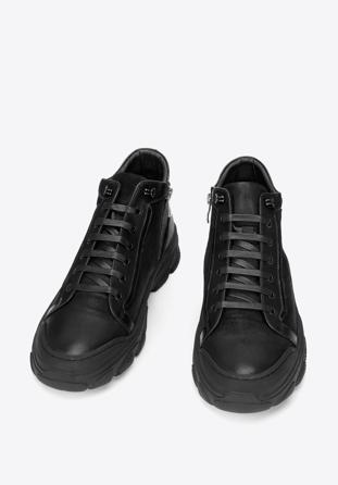 MÄ™skie sneakersy skÃ³rzane z suwakiem, czarny, 93-M-904-1-40, ZdjÄ™cie 1