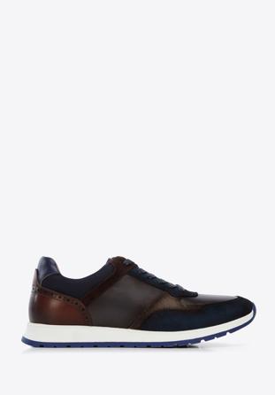 Men's leather trainers, navy blue-brown, 96-M-711-N-42, Photo 1