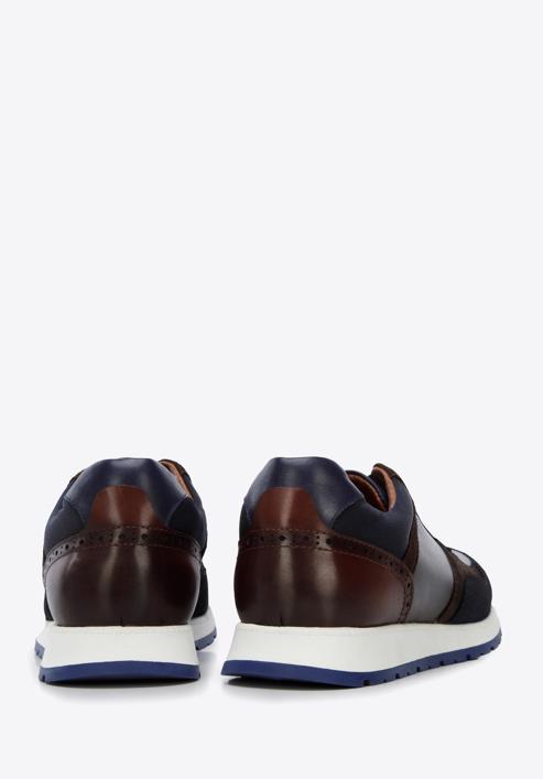 Men's leather trainers, navy blue-brown, 96-M-711-N-40, Photo 4