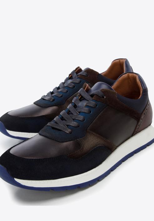 Men's leather trainers, navy blue-brown, 96-M-711-N-43, Photo 8