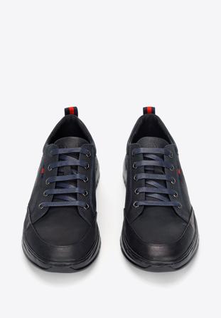 Men's nubuck trainers with a thick sole, black-navy blue, 92-M-913-7-41, Photo 1