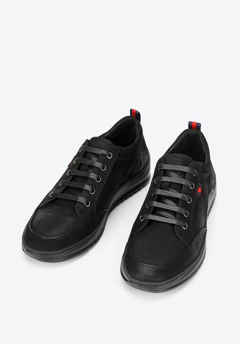 Męskie sneakersy z nubuku na grubej podeszwie, czarny, 92-M-913-7-40, Zdjęcie 4