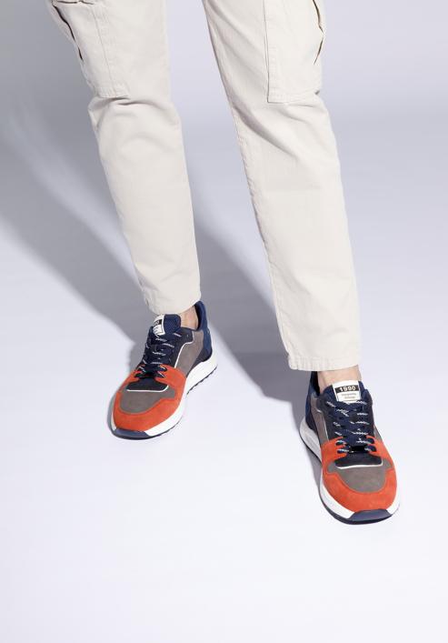 Men's suede trainers, grey-orange, 96-M-953-Z-41, Photo 15