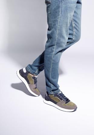 Męskie sneakersy z odblaskową wstawką, zielono-szary, 96-M-953-Z-39, Zdjęcie 1