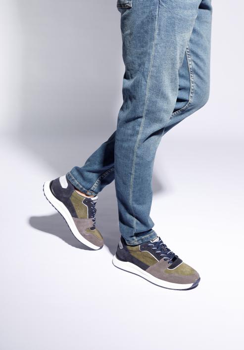 Męskie sneakersy z odblaskową wstawką, zielono-szary, 96-M-953-Z-43, Zdjęcie 15