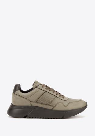 Męskie sneakersy z wegańskiej skóry ze wstawką lizard, khaki, 93-M-301-Z-39, Zdjęcie 1