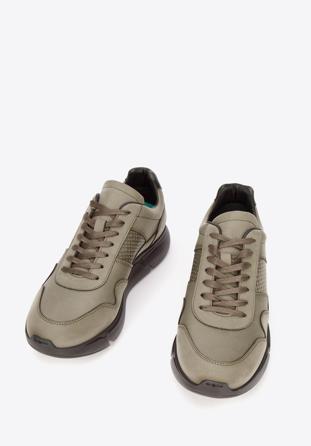 Męskie sneakersy z wegańskiej skóry ze wstawką lizard, khaki, 93-M-301-Z-44, Zdjęcie 1