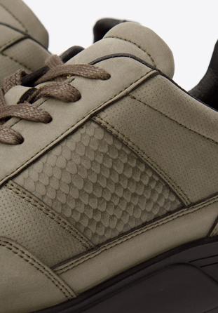 Męskie sneakersy z wegańskiej skóry ze wstawką lizard, khaki, 93-M-301-Z-40, Zdjęcie 1