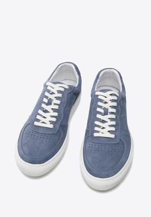 Męskie sneakersy zamszowe klasyczne, niebieski, 96-M-710-N-44, Zdjęcie 1